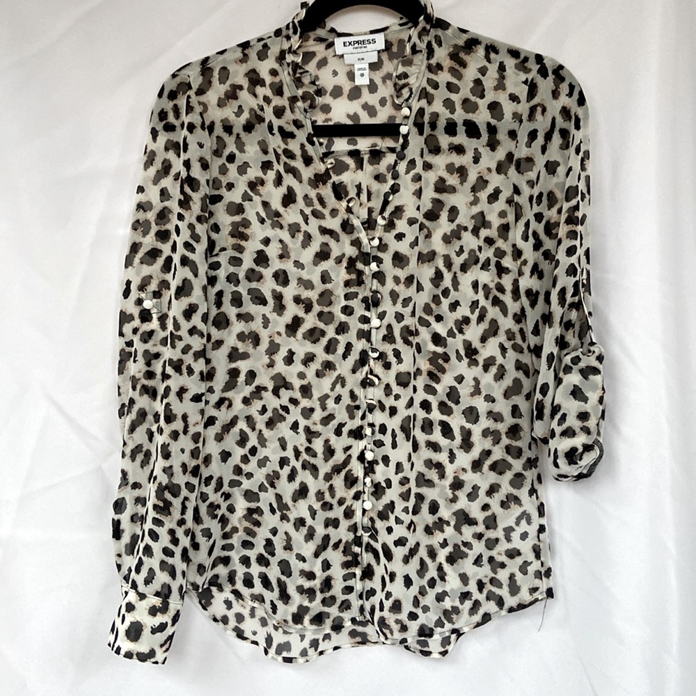 Express sheer leopard print portofino shirt size xs